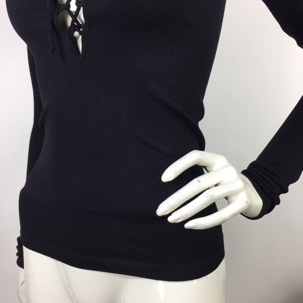 Free People Ribbed Long Sleeve Top Black M/L - Picture 7 of 15